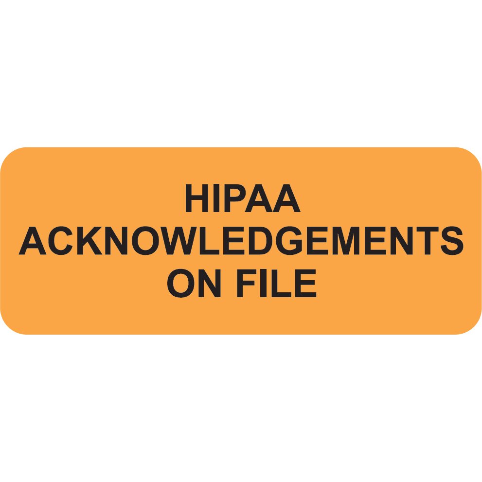 "HIPAA Acknowledgements On File" Label - Fl. Orange - 2-1/4" x 7/8" - 420/Box