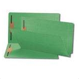 End Tab File Folder w/ Fasteners Position 1 & 3 - Green - Legal - 11 pt - Reinforced Full End Tab - 100/Box