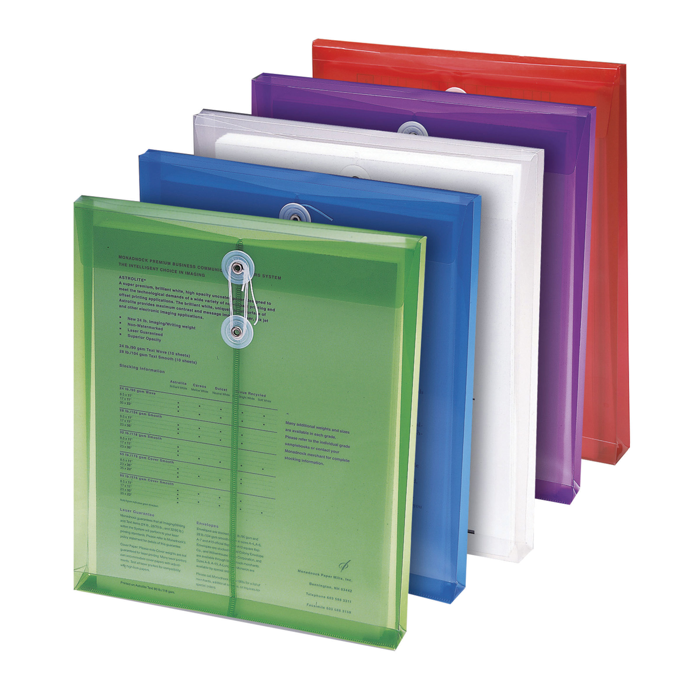 Smead 89540  Poly Envelope, 1-1/4" Expansion, String-Tie Closure, Top Load, Letter Size, Clear, Carton of 120