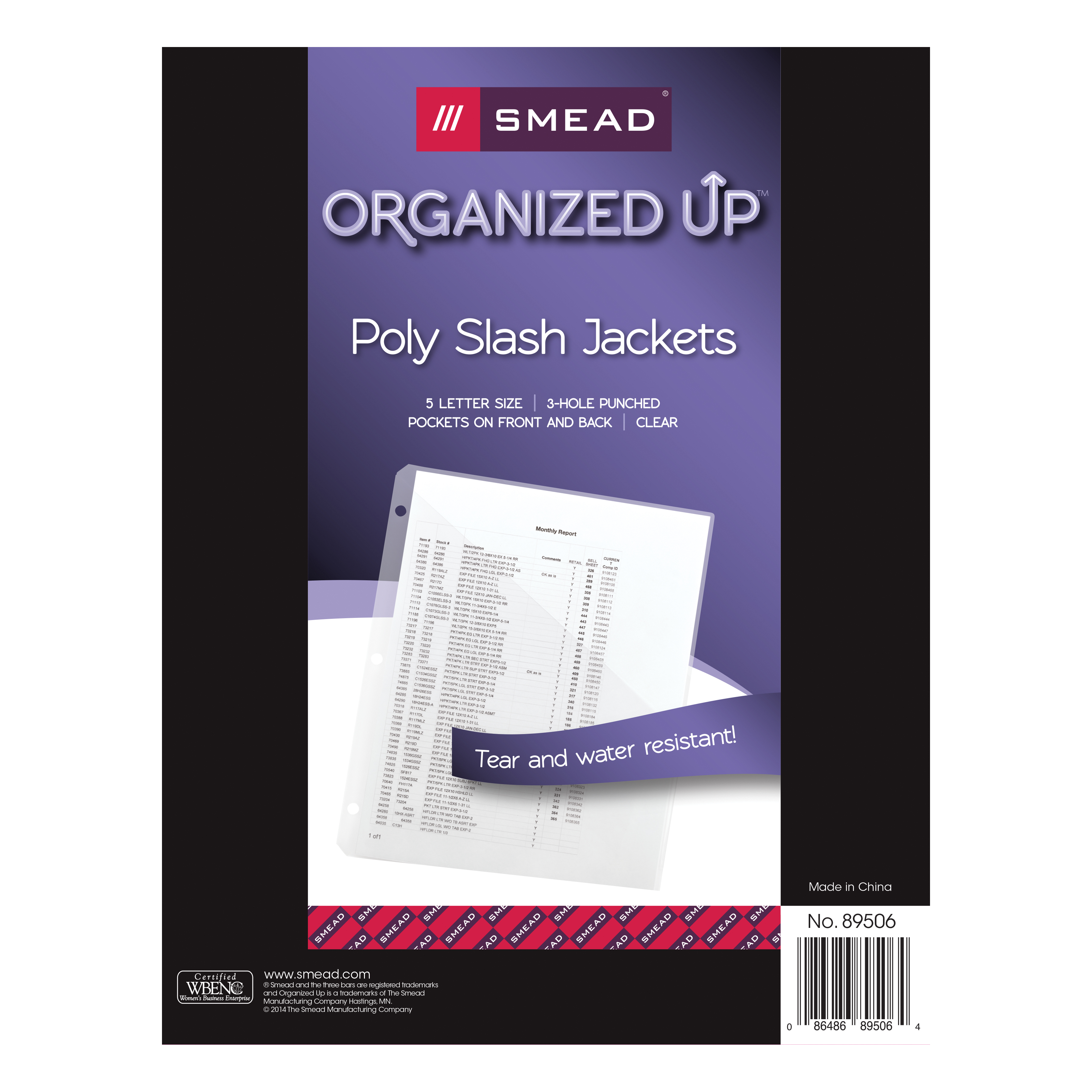 Smead 89506  Organized Up Poly Translucent Slash File Jacket, Three-Hole Punched, Letter Size, Clear, 5 per Pack (89506) - 24 Packs - Total of 120