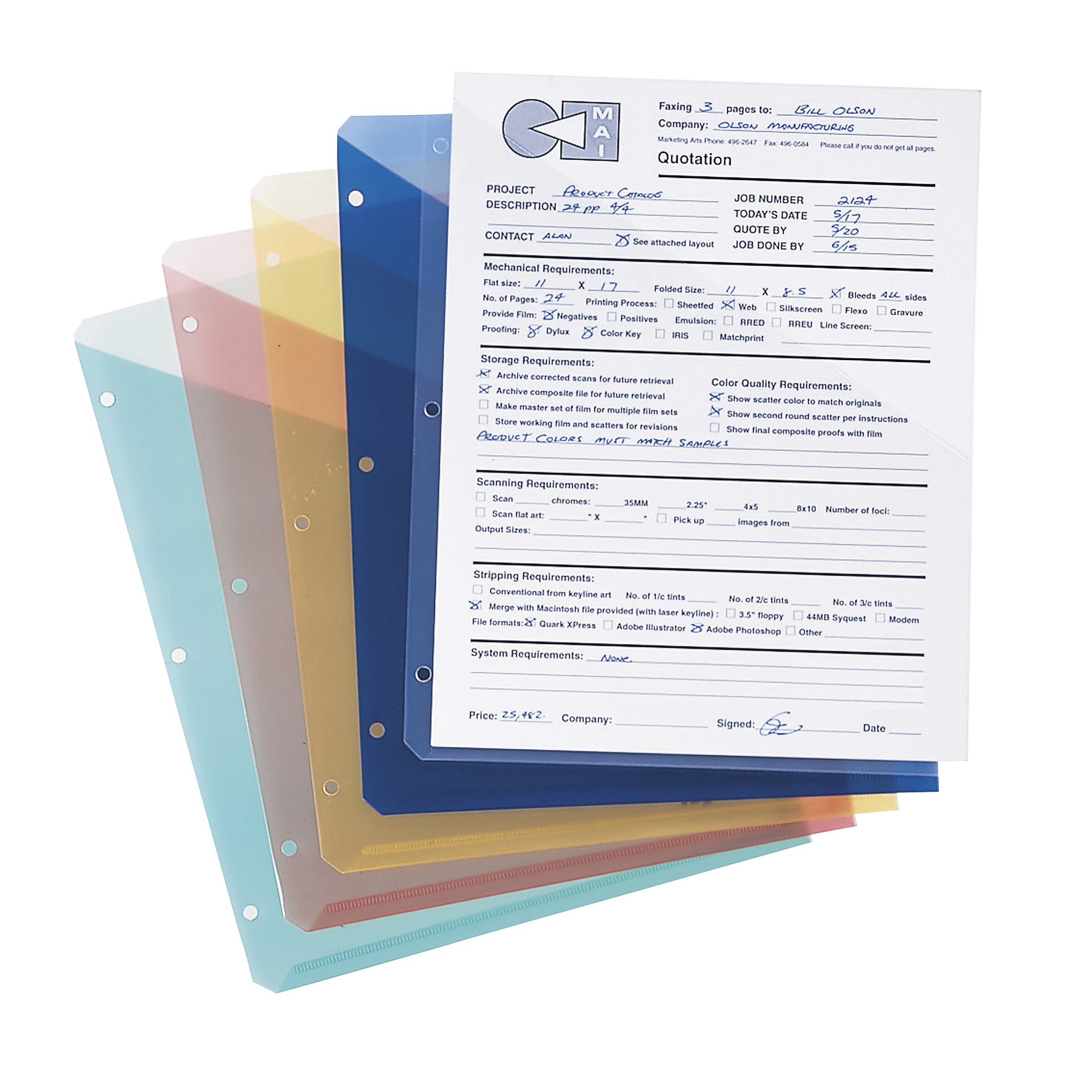 Smead 89506  Organized Up Poly Translucent Slash File Jacket, Three-Hole Punched, Letter Size, Clear, 5 per Pack (89506) - 24 Packs - Total of 120