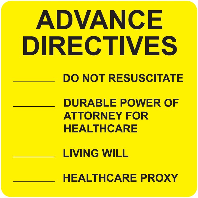 "Advance Directives" Label - Yellow - 2-1/2" x 2-1/2" - 390 Labels/Box