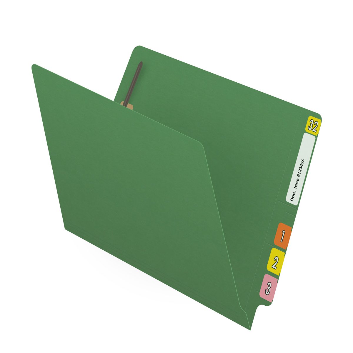 GREEN End Tab Folder - Smead Compatible - 14Pt. End Tab Letter Size Full Cut  Reinforced Tab - Bonded Fasteners Positions 1&3 - 50/BX