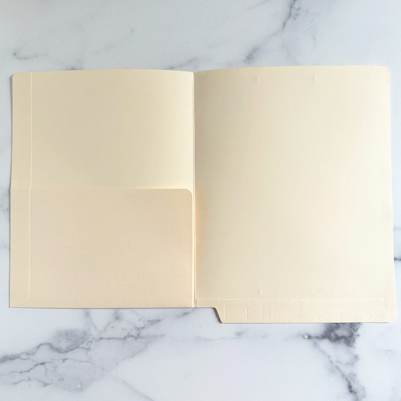 Smead Compatible End Tab Pocket Folder - 1/2 Pocket Inside Front - 11 Pt. Manila - Letter Size - Reinforced Tab - Open View - FilingSupplies.com