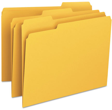 Top Tab File Folder, Goldenrod, Letter Size, 11 pt, SINGLE Ply Tabs in 1/3 cut Assorted Positions - 500/Carton
