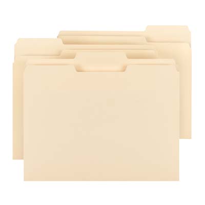 Top Tab 11 pt. Manila Folder, 1/3 Cut Tabs in Assorted Positions- Fasteners in Positions 1 & 3 - Letter Size - 50/Box