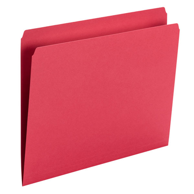 Red Top Tab File Folder With Fastener in Position 1 - Letter Size - 11 pt Red Colored Stock - Reinforced Straight Cut Tab - 100/Box