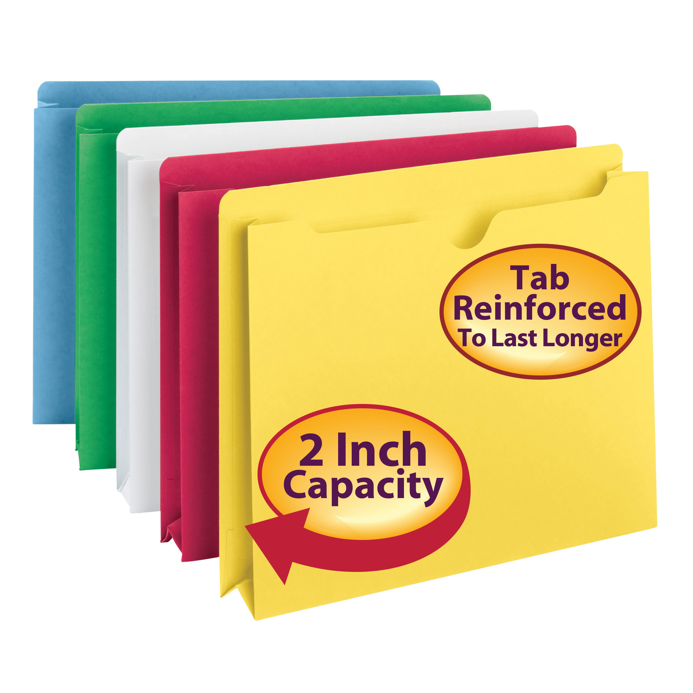 Smead 75688  File Jacket, Reinforced Straight-Cut Tab, 2" Expansion, Letter Size, Assorted Colors, 10 per Pack (75688) - 5 Packs -Total of 50