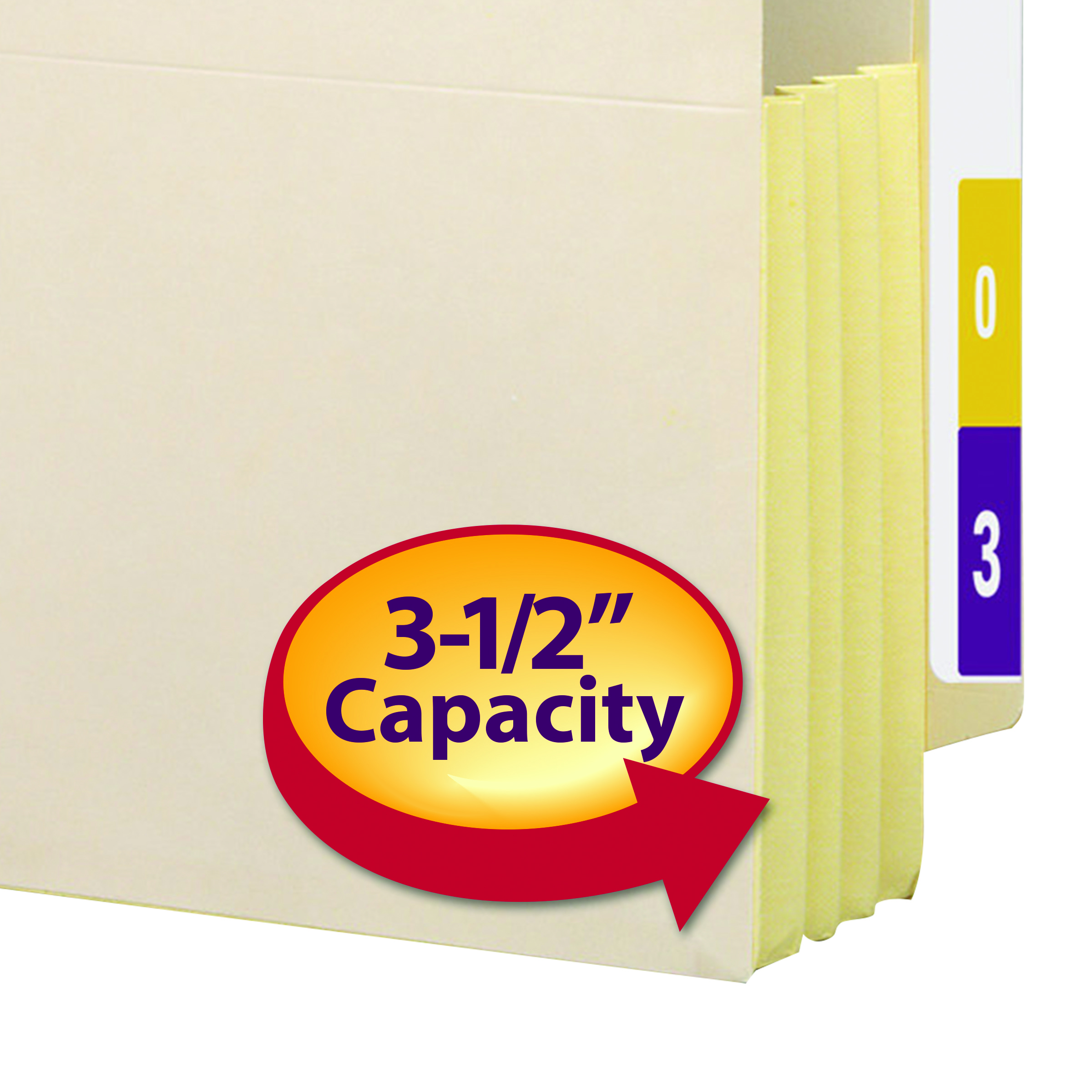 Smead End Tab File Pocket with 3-1/2" Accordion Expansion and Tyvek-Lined Gusset, Letter Size 12-3/8" W x 9-1/2" H -  Manila - 50/Carton