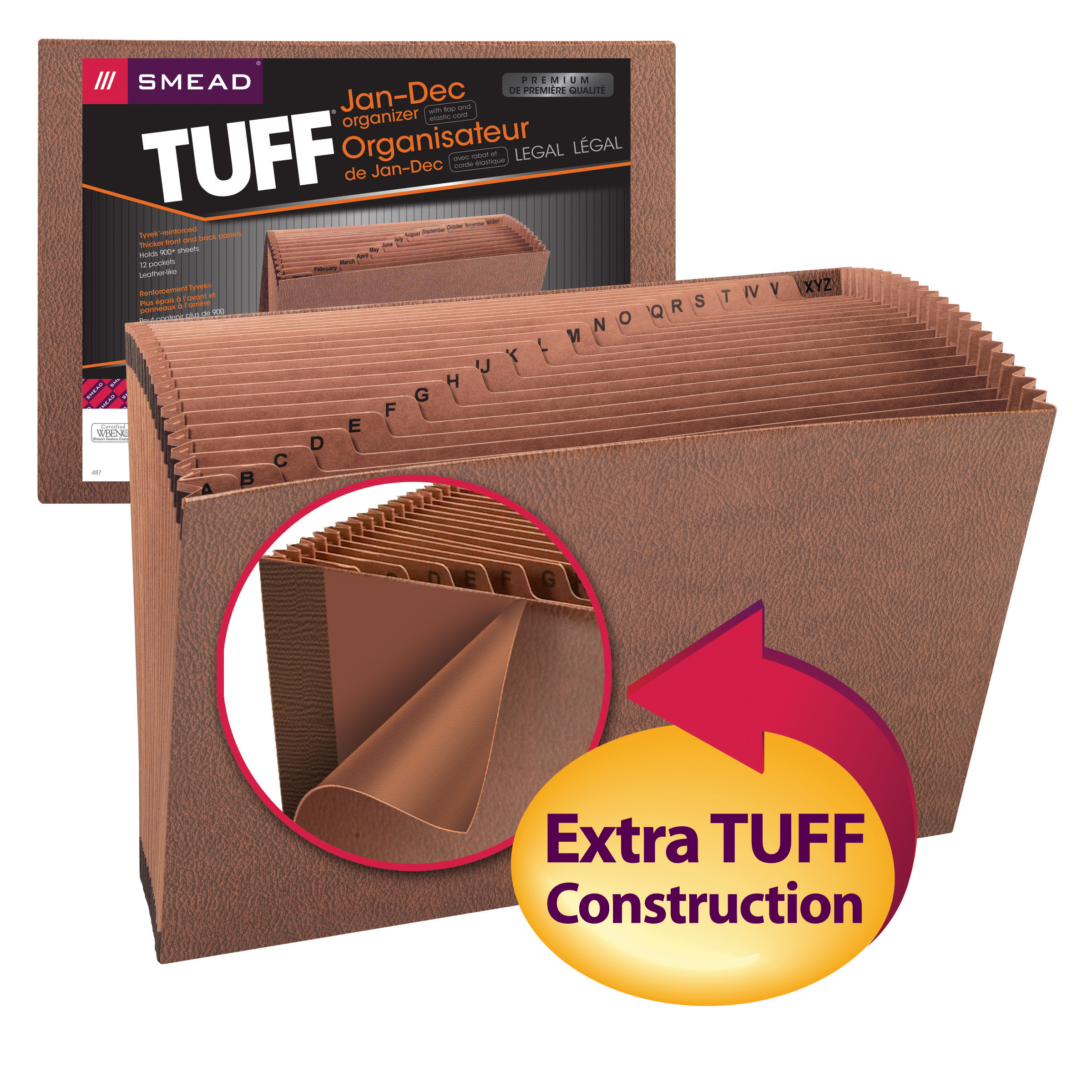 Smead 70390  TUFF Expanding File, Monthly (Jan.-Dec.), 12 Pockets, Flap and Elastic Cord Closure, Legal Size, Redrope-Printed Stock (70390) - Total of 5