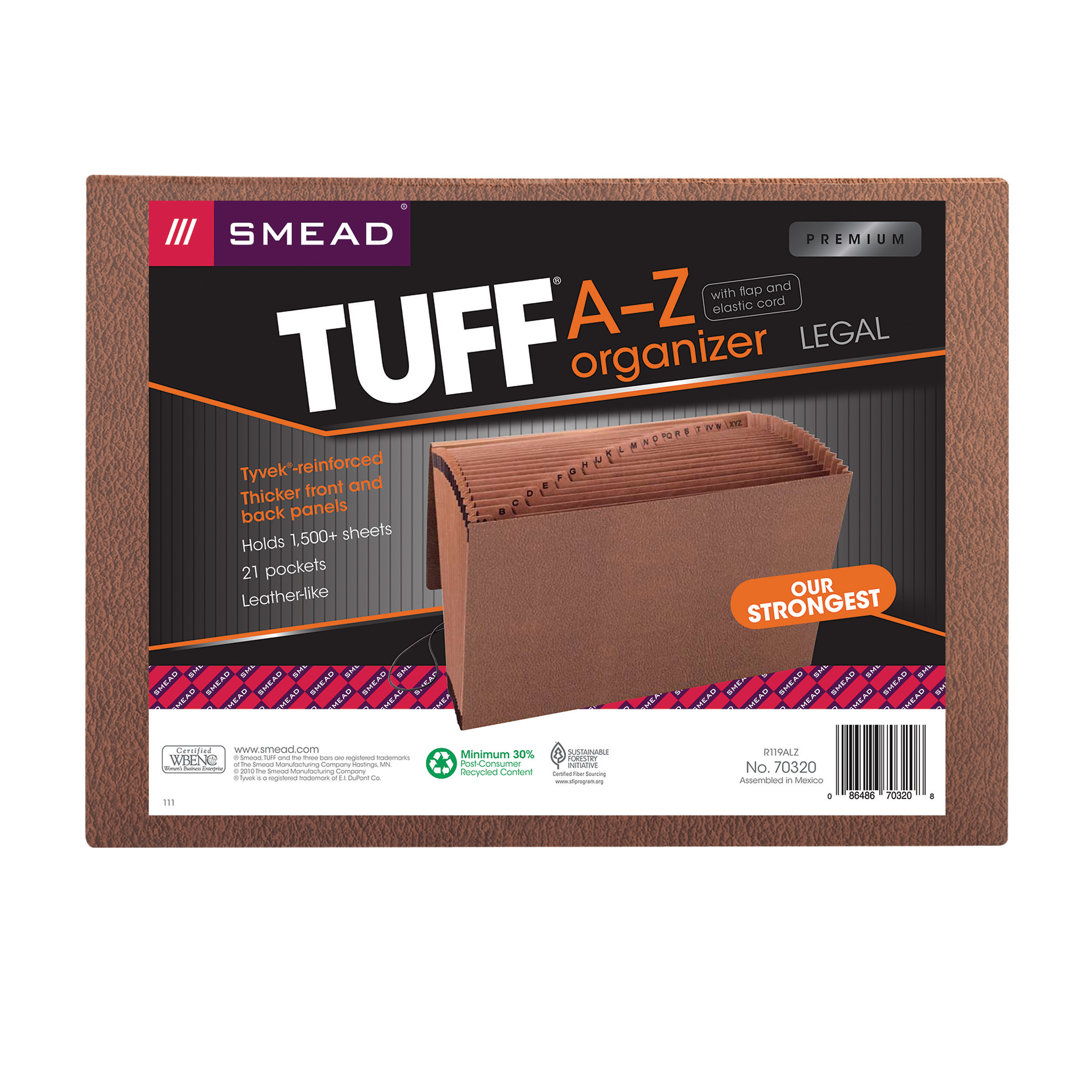 Smead 70320  TUFF Expanding File, Alphabetic (A-Z), 21 Pockets, Flap and Elastic Cord Closure, Legal Size, Redrope-Printed Stock (70320) - Total of 5