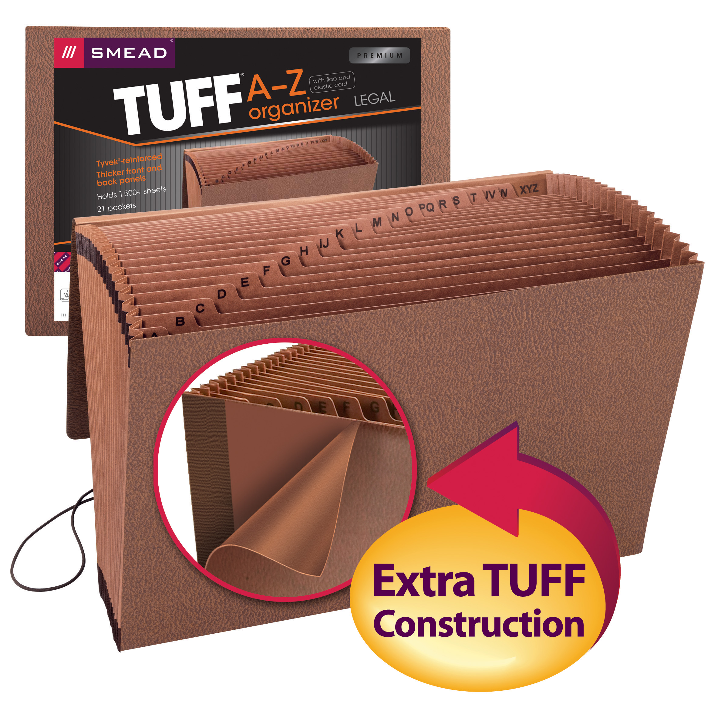 Smead 70320  TUFF Expanding File, Alphabetic (A-Z), 21 Pockets, Flap and Elastic Cord Closure, Legal Size, Redrope-Printed Stock (70320) - Total of 5