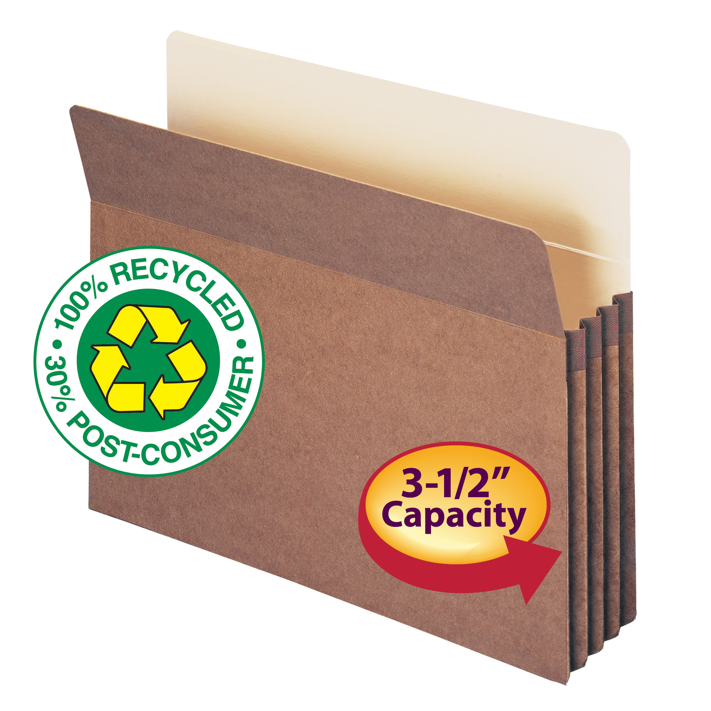 Smead 73205  100% Recycled File Pocket, Straight-Cut Tab, 3-1/2" Expansion, Letter Size, Redrope, 25 per Box (73205)