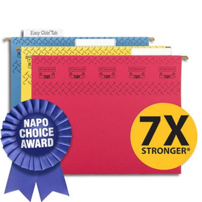 Smead TUFF Hanging File Folder with Easy Slide?? Tab, 1/3-Cut Sliding Tab, Letter Size, Assorted Colors, 15 per Box (64040)