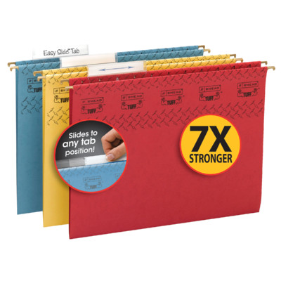 Smead 64040  TUFF Hanging File Folder with Easy Slide Tab, 1/3-Cut Sliding Tab, Letter Size, Assorted Colors, 15 per Box (64040)