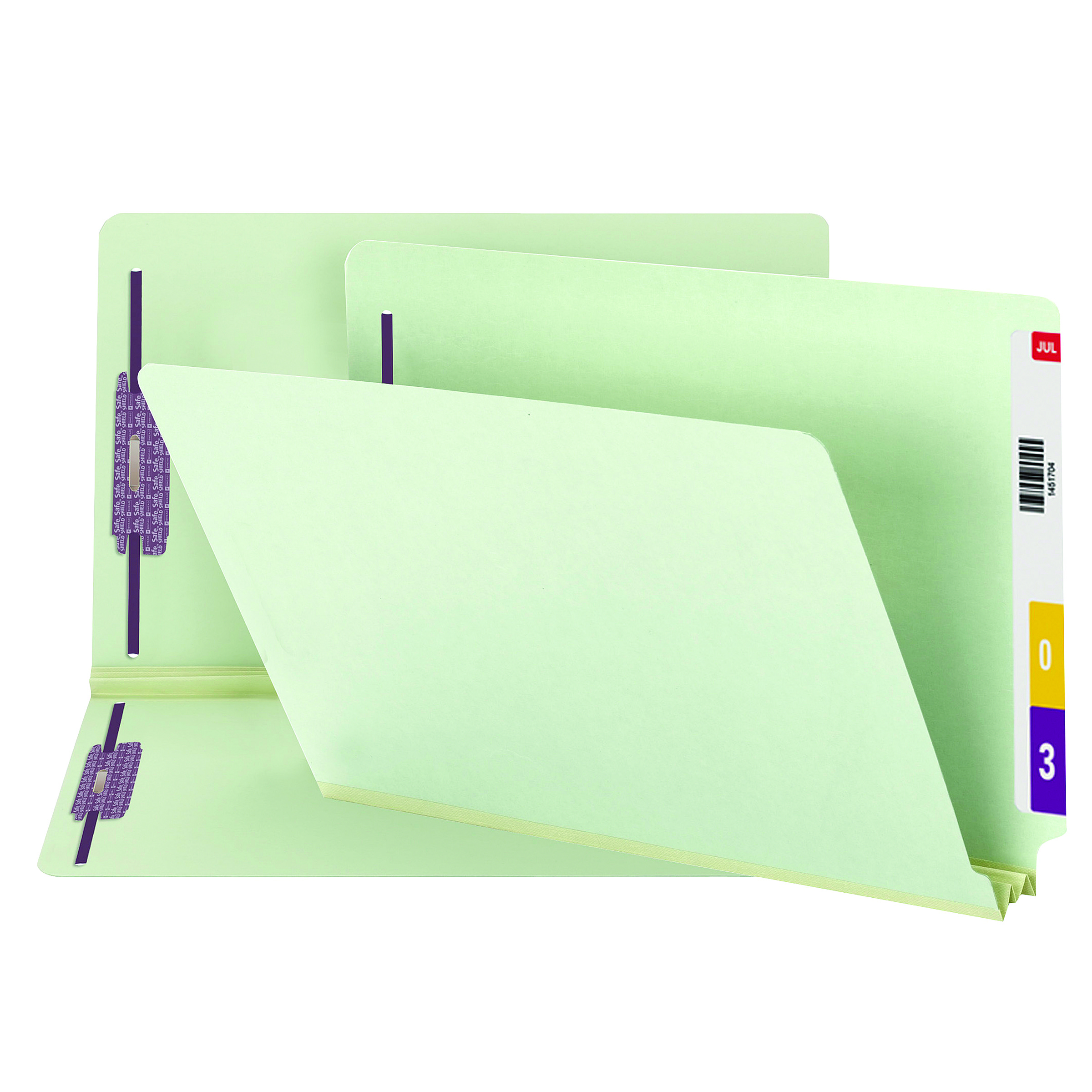 Smead 37715  End Tab Pressboard Fastener Folder with SafeSHIELD Fastener, 2 Fasteners, Legal, Gray/Green (37715) - Total of 125