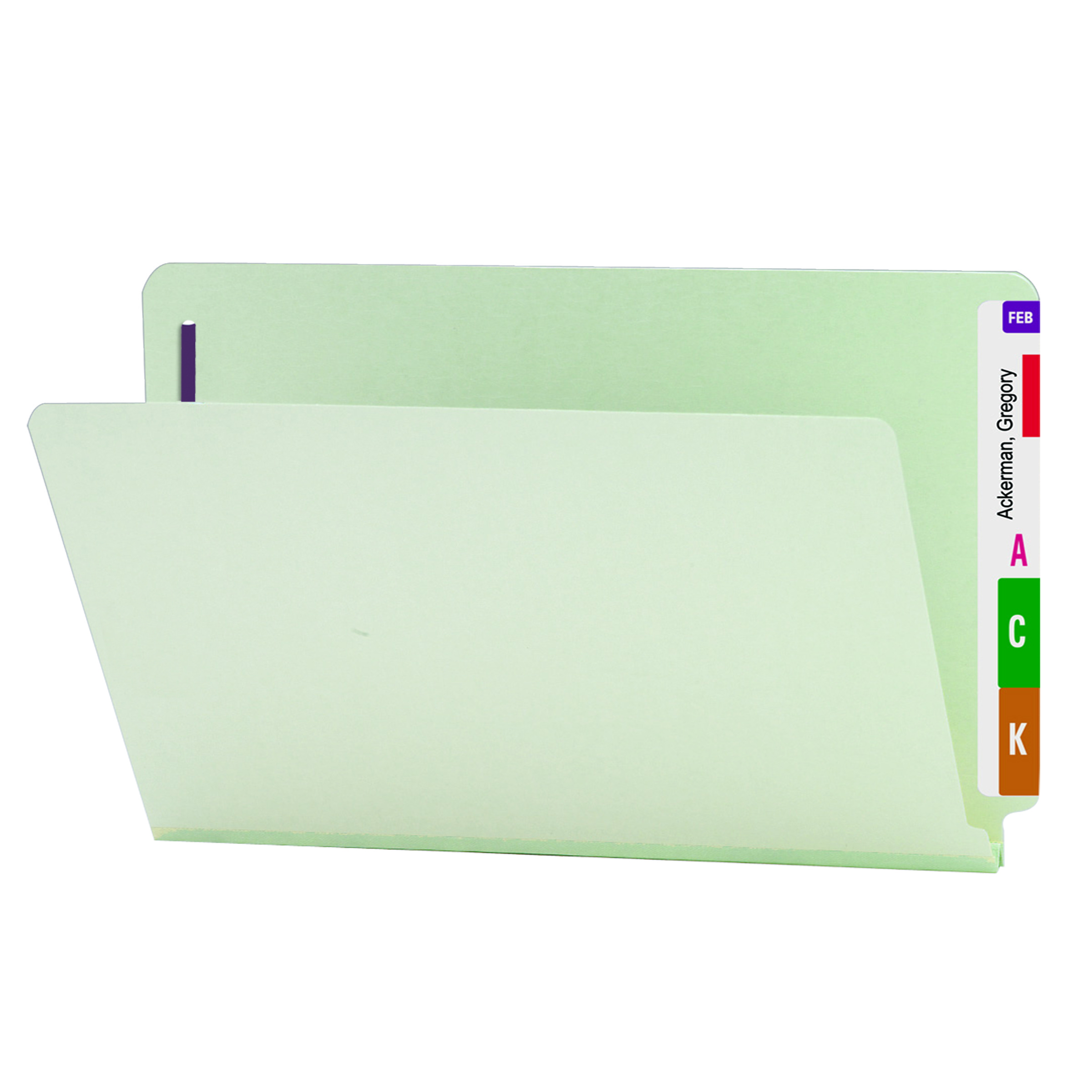 Smead 37705  End Tab Pressboard Fastener Folder with SafeSHIELD Fasteners in Positions 1 & 3, LEGAL Size, Gray/Green - 1" Expansion  - Carton of 125