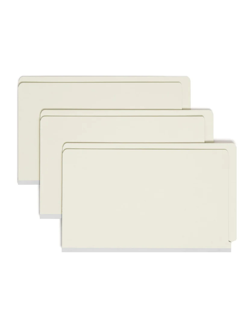 Smead 37705  End Tab Pressboard Fastener Folder with SafeSHIELD Fasteners in Positions 1 & 3, LEGAL Size, Gray/Green - 1" Expansion  - Carton of 125