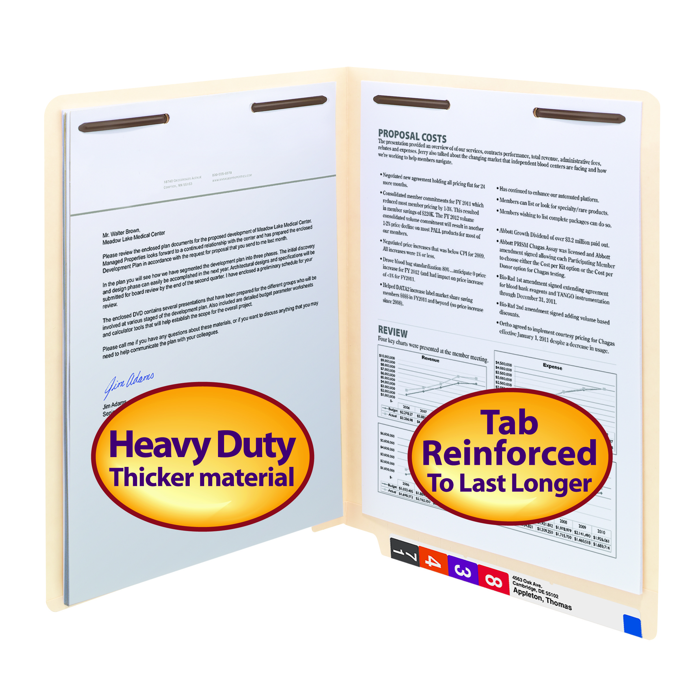 Smead 34215  End Tab Fastener File Folder, Shelf-Master Reinforced Straight-Cut Tab, 2 Fasteners, Letter Size, Manila, Total of 250