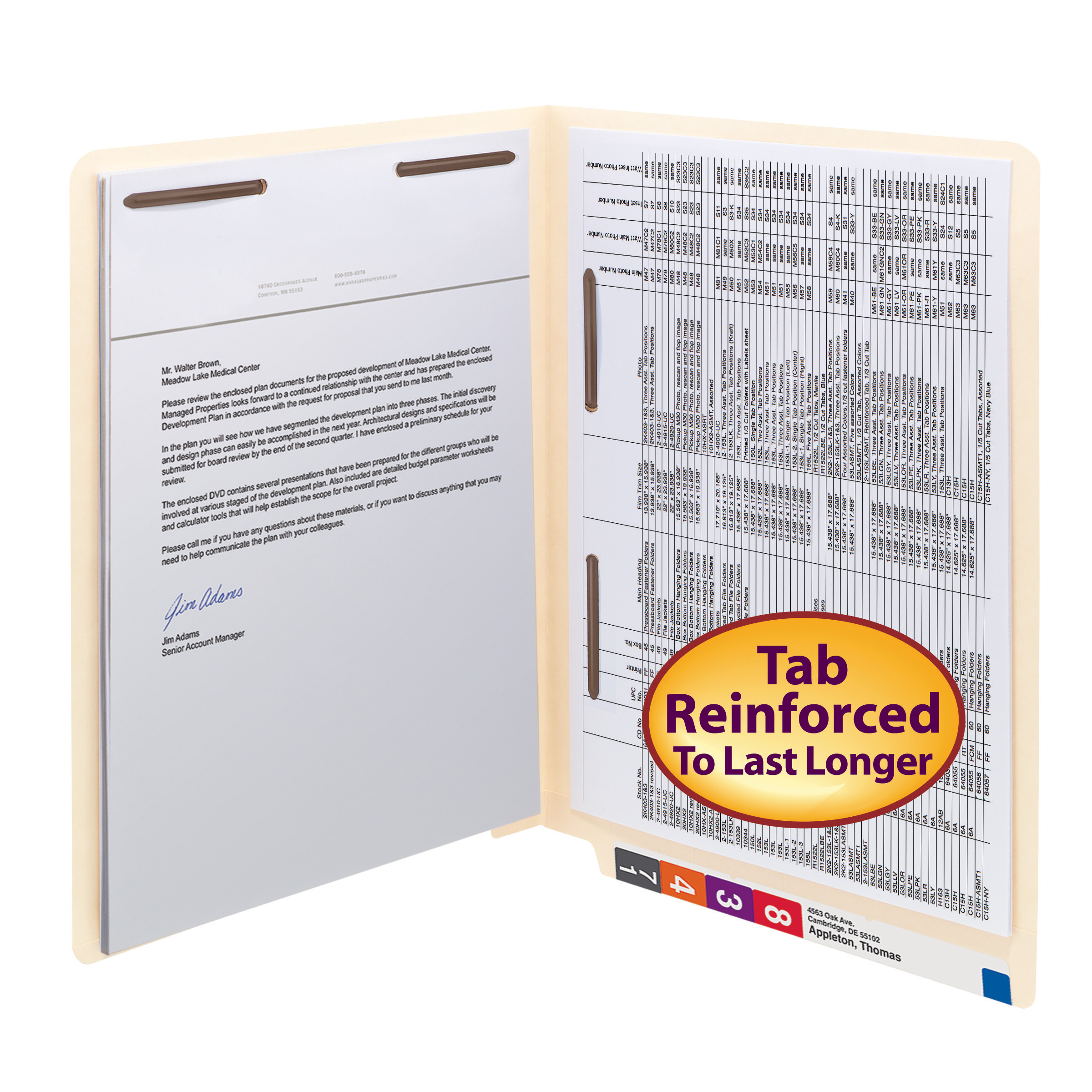 Smead End Tab Fastener File Folder, Shelf-Master Reinforced Straight-Cut Tab, 2 Fasteners, Letter Size, Manila, 50 per Box (34120) - 5 Boxes