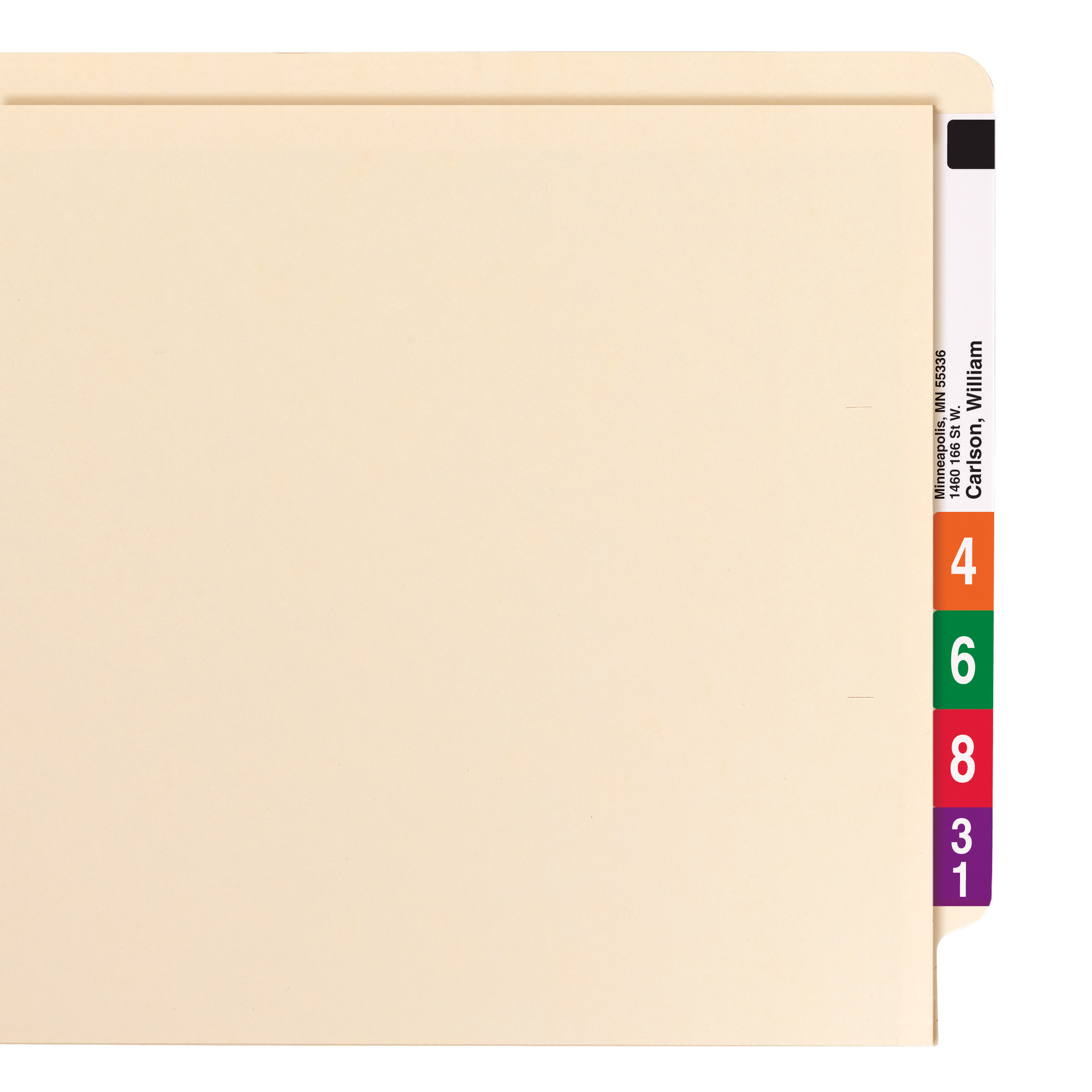 Smead 34100 End Tab Pocket Folder with Fastener in Position 1, Straight-Cut Tab, 1/2 Pocket inside front, Letter Size, 11 Pt. Manila - 50/Carton