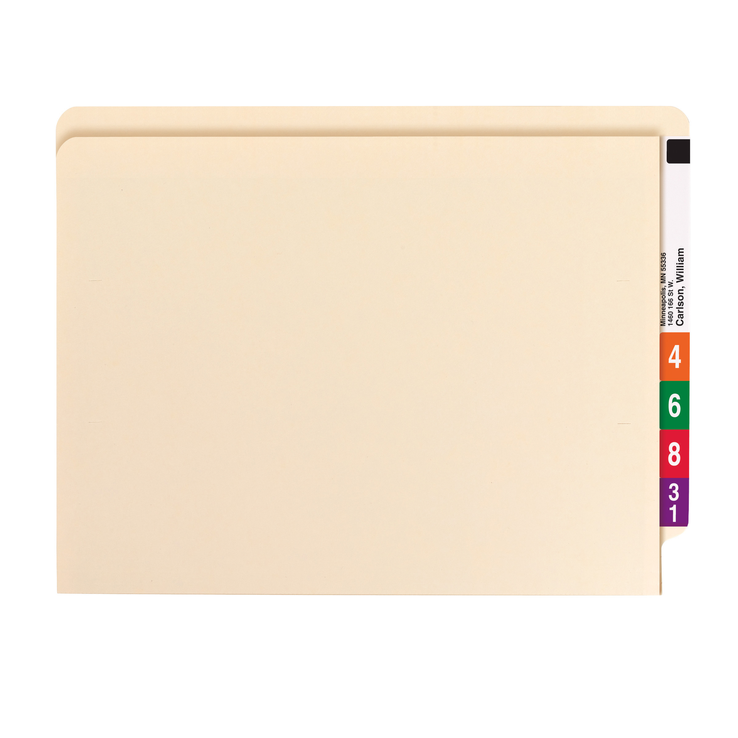 Smead 34100 End Tab Pocket Folder with Fastener in Position 1, Straight-Cut Tab, 1/2 Pocket inside front, Letter Size, 11 Pt. Manila - 50/Carton