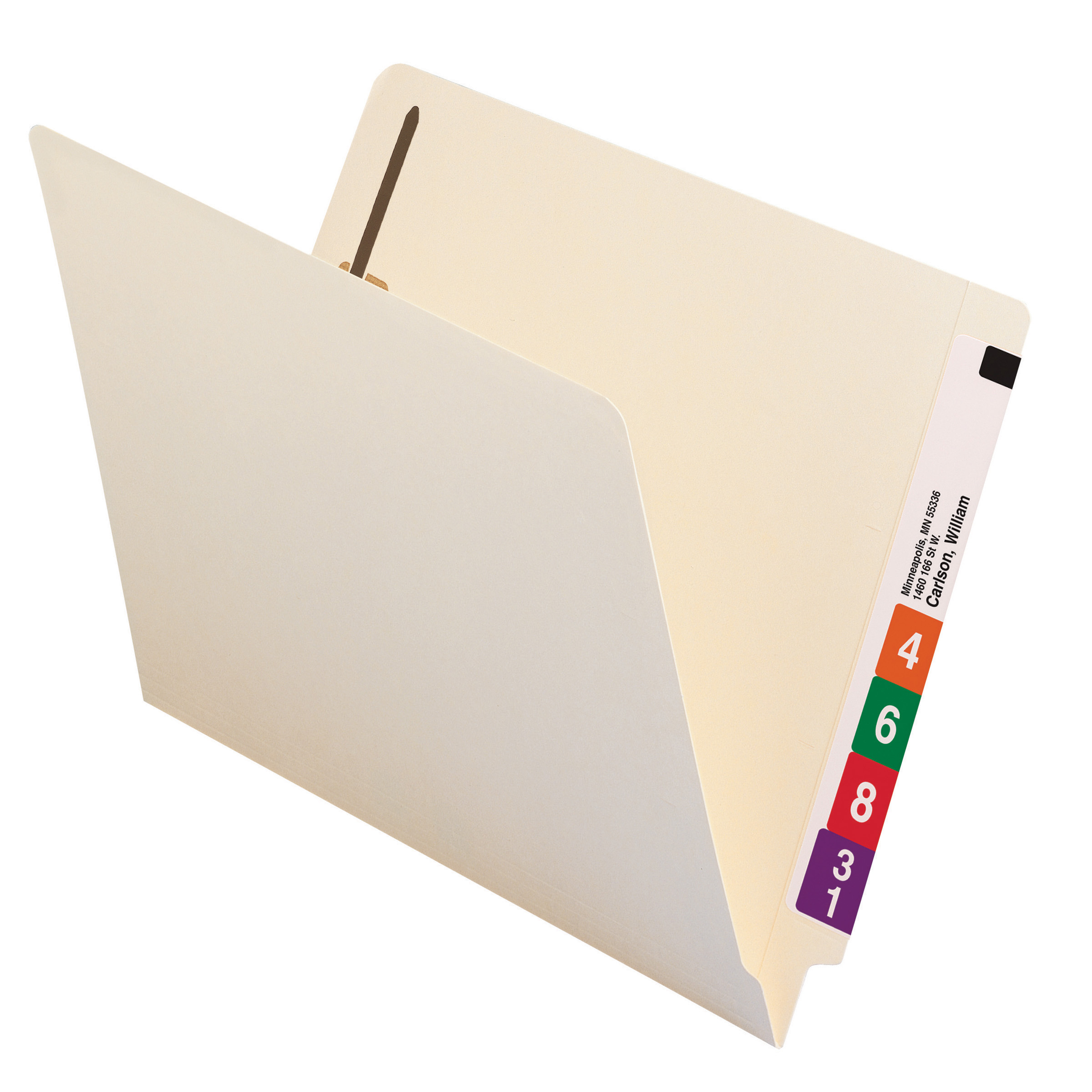 Smead 34100 End Tab Pocket Folder with Fastener in Position 1, Straight-Cut Tab, 1/2 Pocket inside front, Letter Size, 11 Pt. Manila - 50/Carton