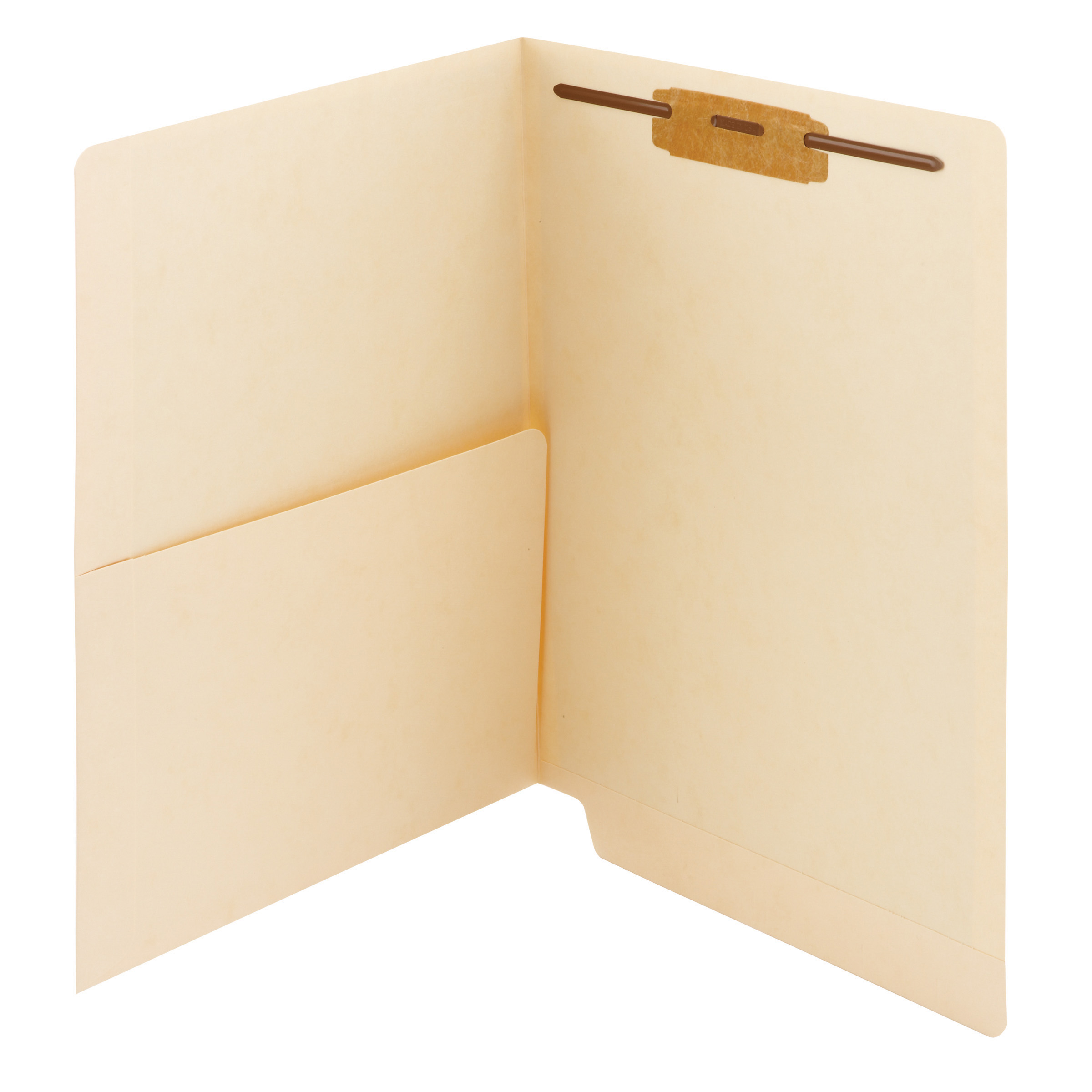 Smead 34100 End Tab Pocket Folder with Fastener in Position 1, Straight-Cut Tab, 1/2 Pocket inside front, Letter Size, 11 Pt. Manila - 50/Carton