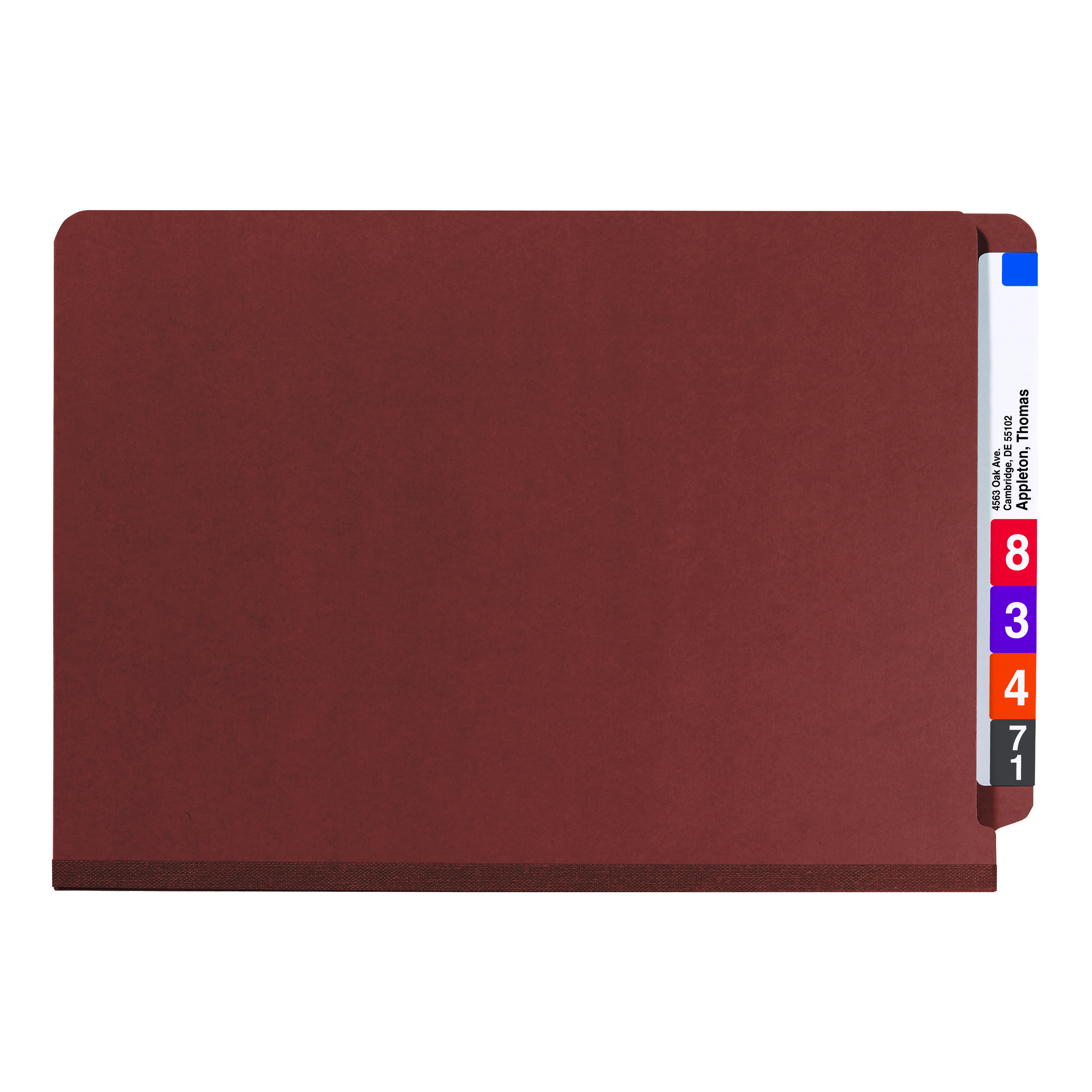 Smead End Tab Pressboard Classification Folder with SafeSHIELD Fasteners, 2 Dividers, Legal, Red (29860)