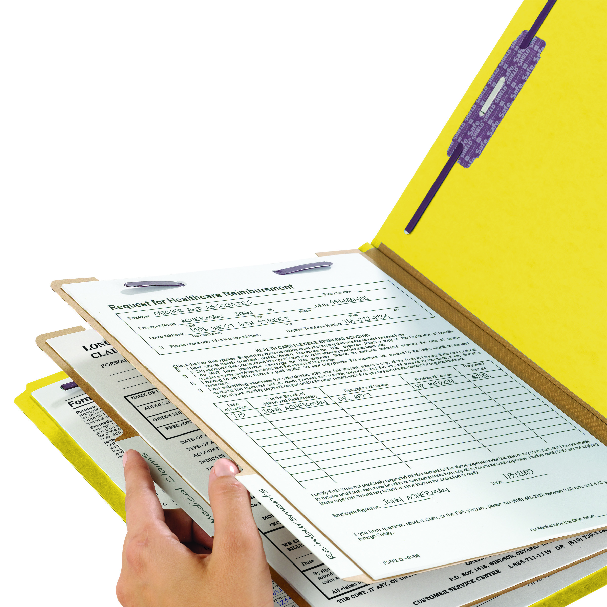Smead 29789  End Tab Pressboard Classification Folder with SafeSHIELD Fasteners, 2 Dividers, Legal, Yellow (29789)