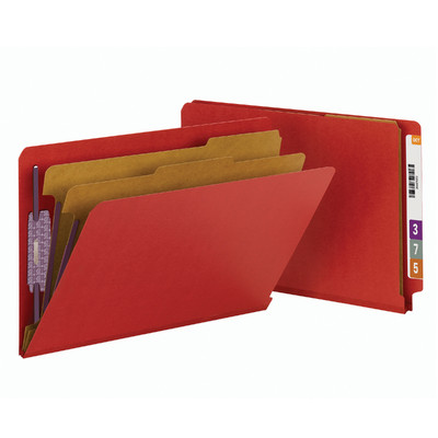 Smead 29783  End Tab Pressboard Classification Folder with SafeSHIELD Fasteners, 2 Dividers, Legal, Bright Red (29783) - 10/Box