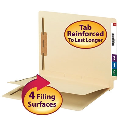 Smead 34220  End Tab Folder with 1 Divider, Letter Size, Fasteners in Positions 1 & 3, Reinforced Straight-Cut Tab, 1 Divider with Duo Fasteners, 11 Pt. Manila  (34220), 50/Box