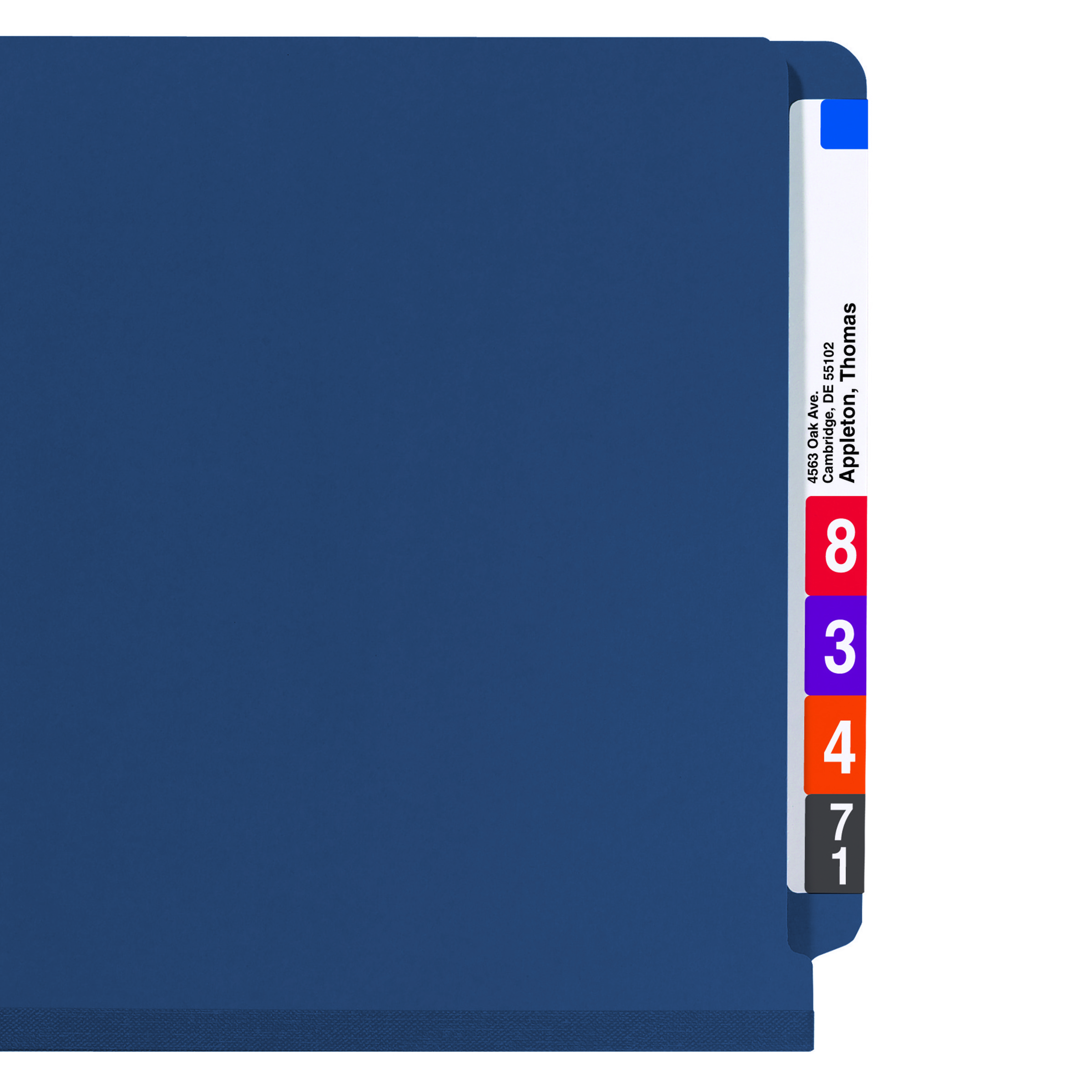 Smead 29784  End Tab Pressboard Classification Folder with SafeSHIELD Fasteners, 2 Dividers, Legal, Dark Blue - 10/Box  (29784)