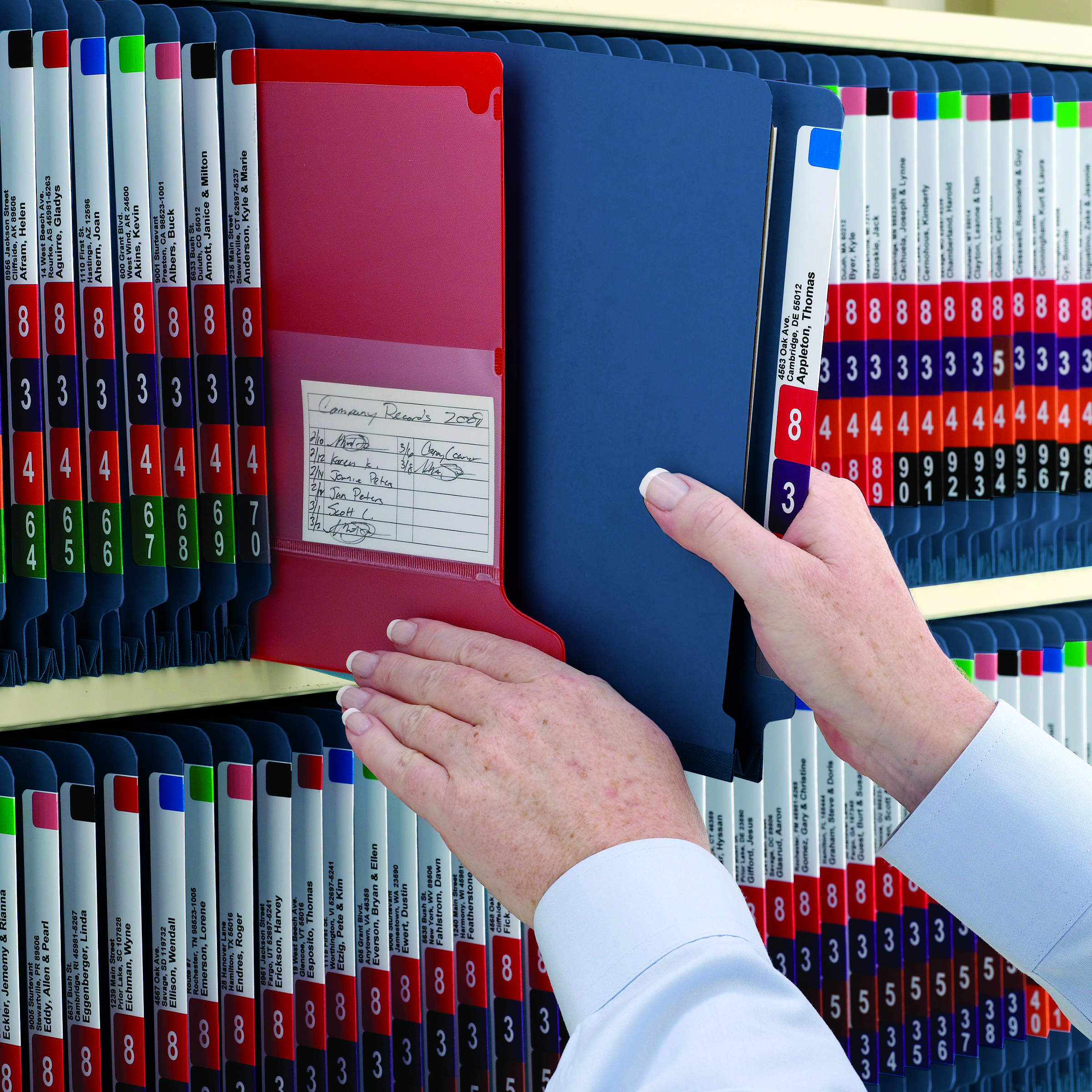 Smead 29784  End Tab Pressboard Classification Folder with SafeSHIELD Fasteners, 2 Dividers, Legal, Dark Blue - 10/Box  (29784)