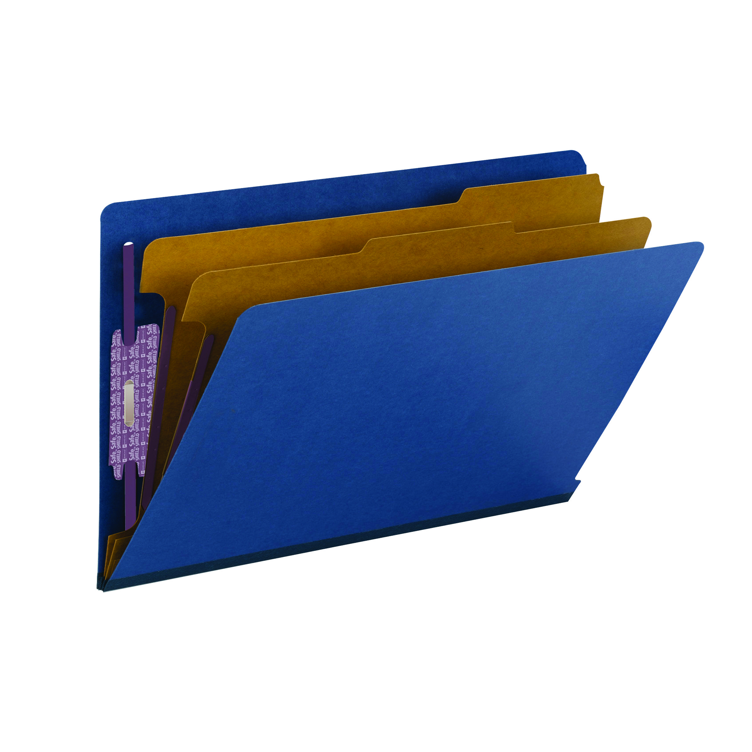 Smead 29784  End Tab Pressboard Classification Folder with SafeSHIELD Fasteners, 2 Dividers, Legal, Dark Blue - 10/Box  (29784)