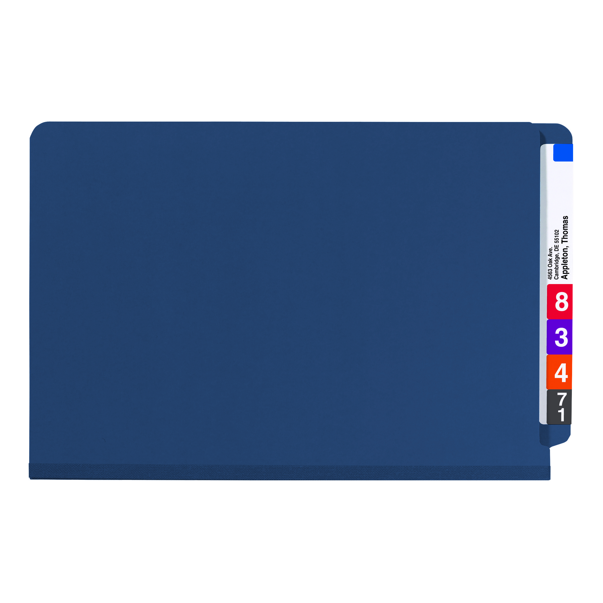 Smead 29784  End Tab Pressboard Classification Folder with SafeSHIELD Fasteners, 2 Dividers, Legal, Dark Blue - 10/Box  (29784)