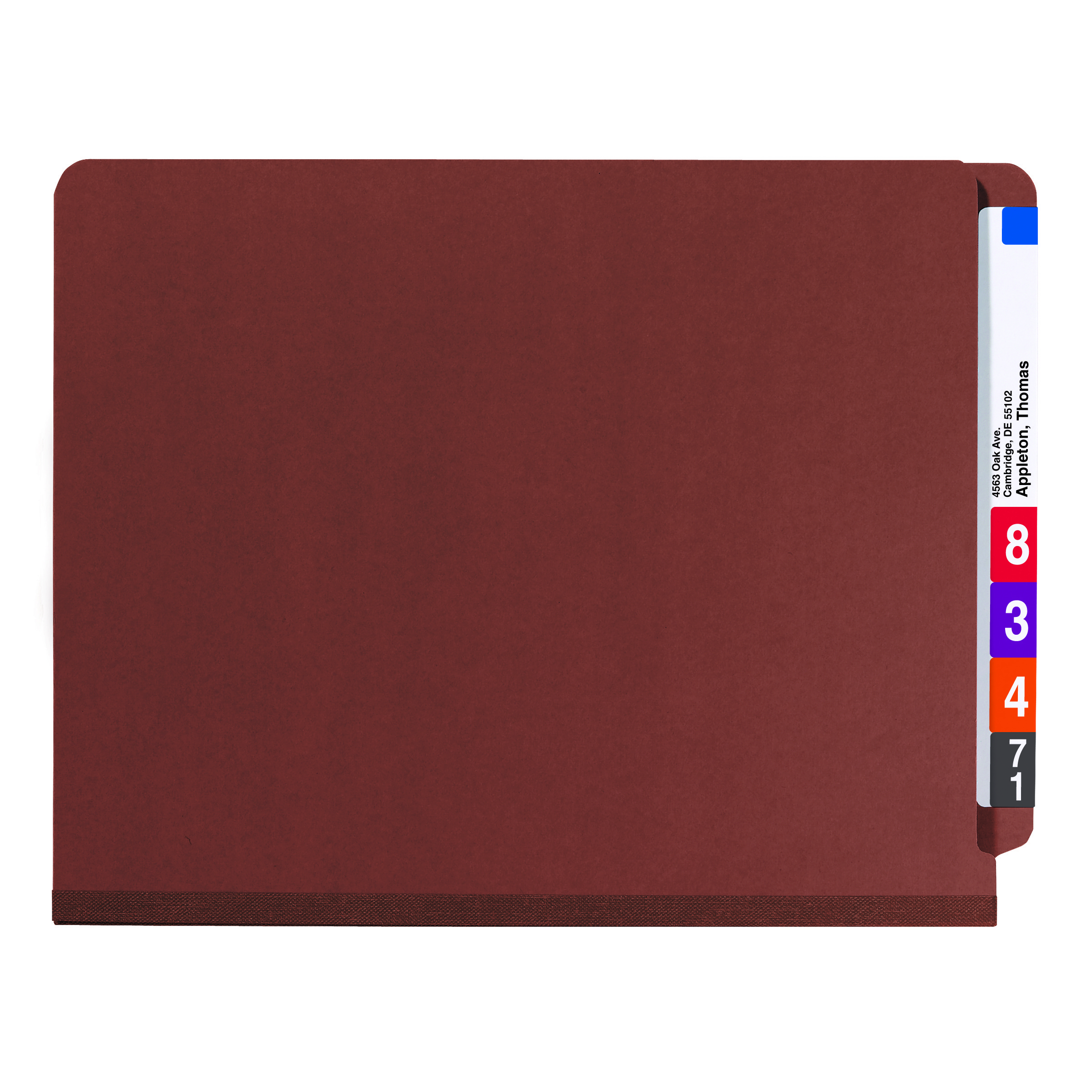 Smead 26865  RED End Tab Pressboard Classification Folder with SafeSHIELD Fasteners, 3 Dividers - Letter Size - 10/Box