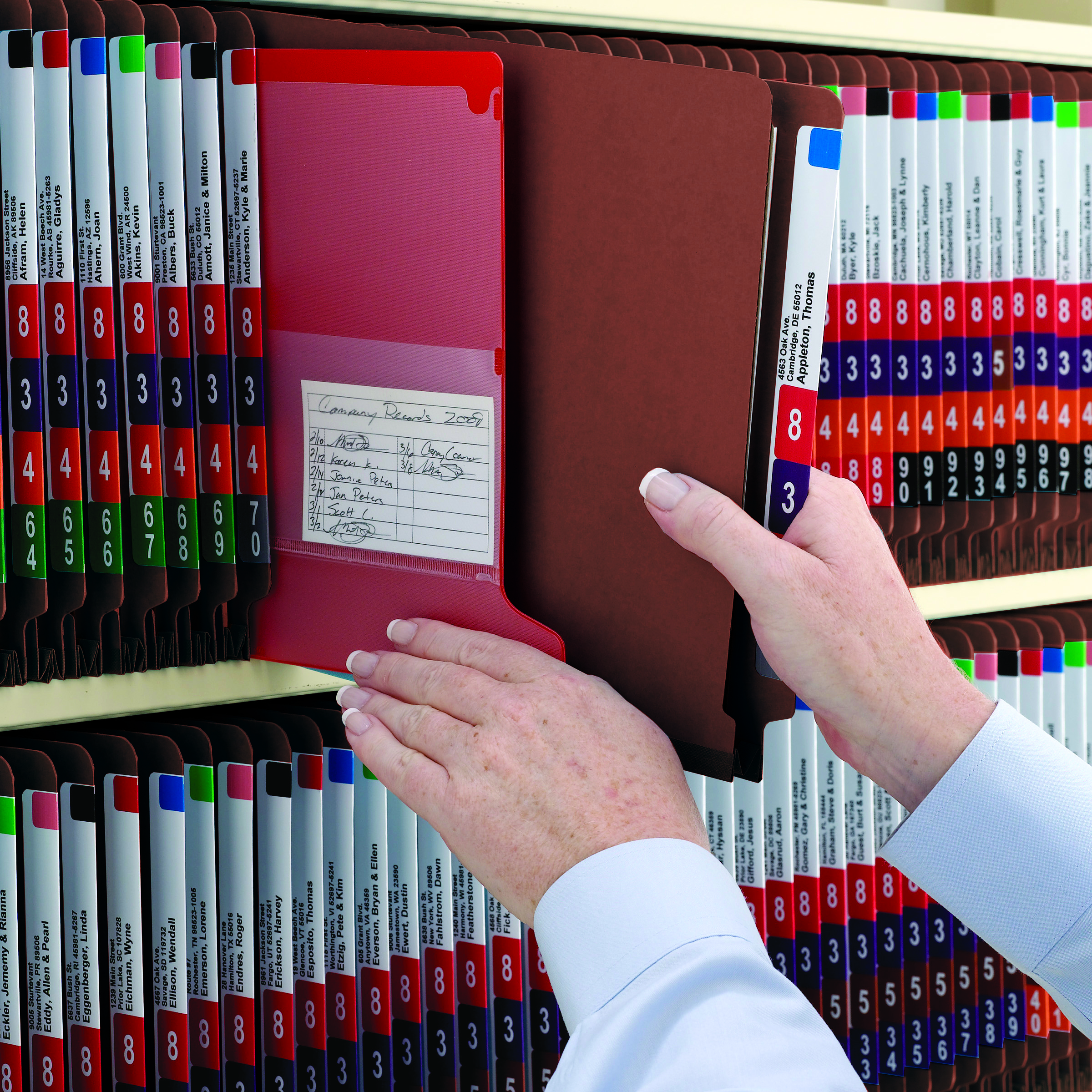 Smead 26865  RED End Tab Pressboard Classification Folder with SafeSHIELD Fasteners, 3 Dividers - Letter Size - 10/Box