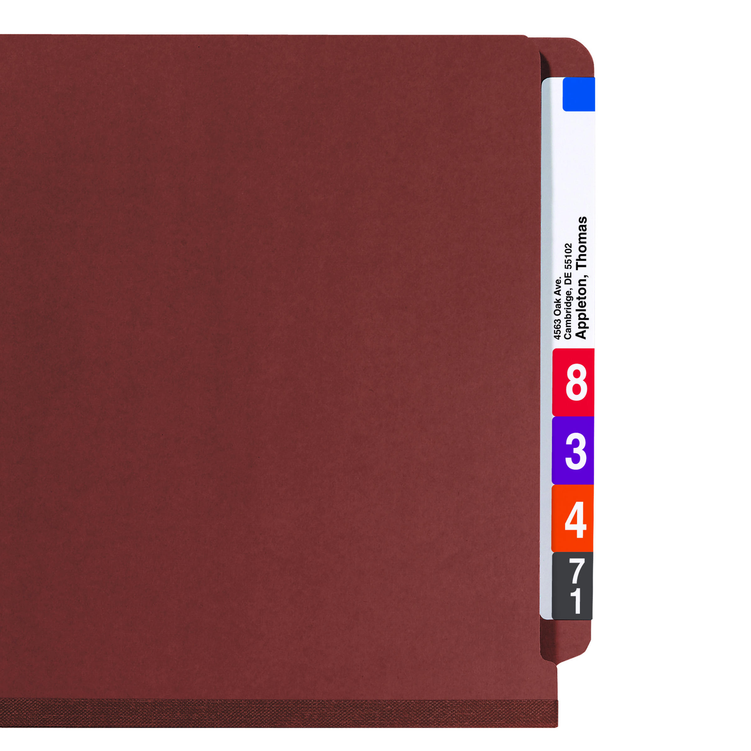 Smead 26865  RED End Tab Pressboard Classification Folder with SafeSHIELD Fasteners, 3 Dividers - Letter Size - 10/Box
