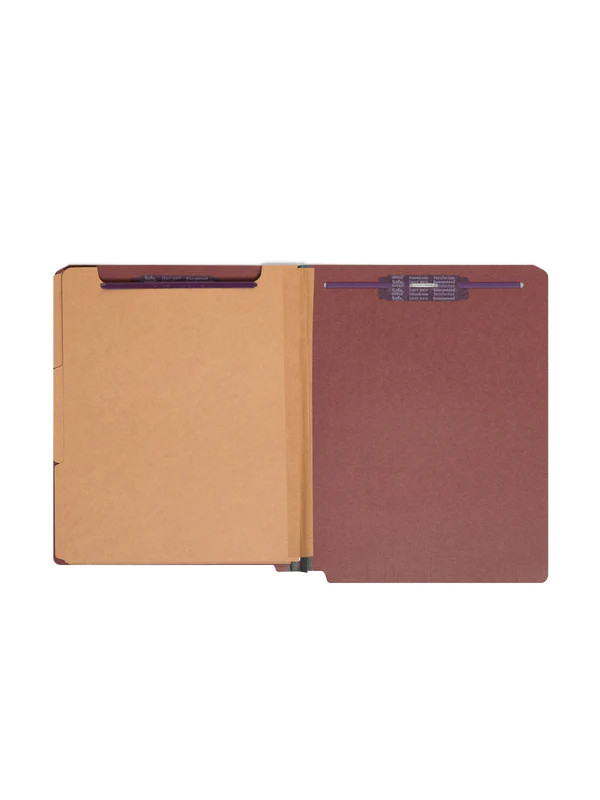 Smead 26865  RED End Tab Pressboard Classification Folder with SafeSHIELD Fasteners, 3 Dividers - Letter Size - 10/Box