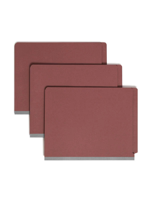 Smead 26865  RED End Tab Pressboard Classification Folder with SafeSHIELD Fasteners, 3 Dividers - Letter Size - 10/Box