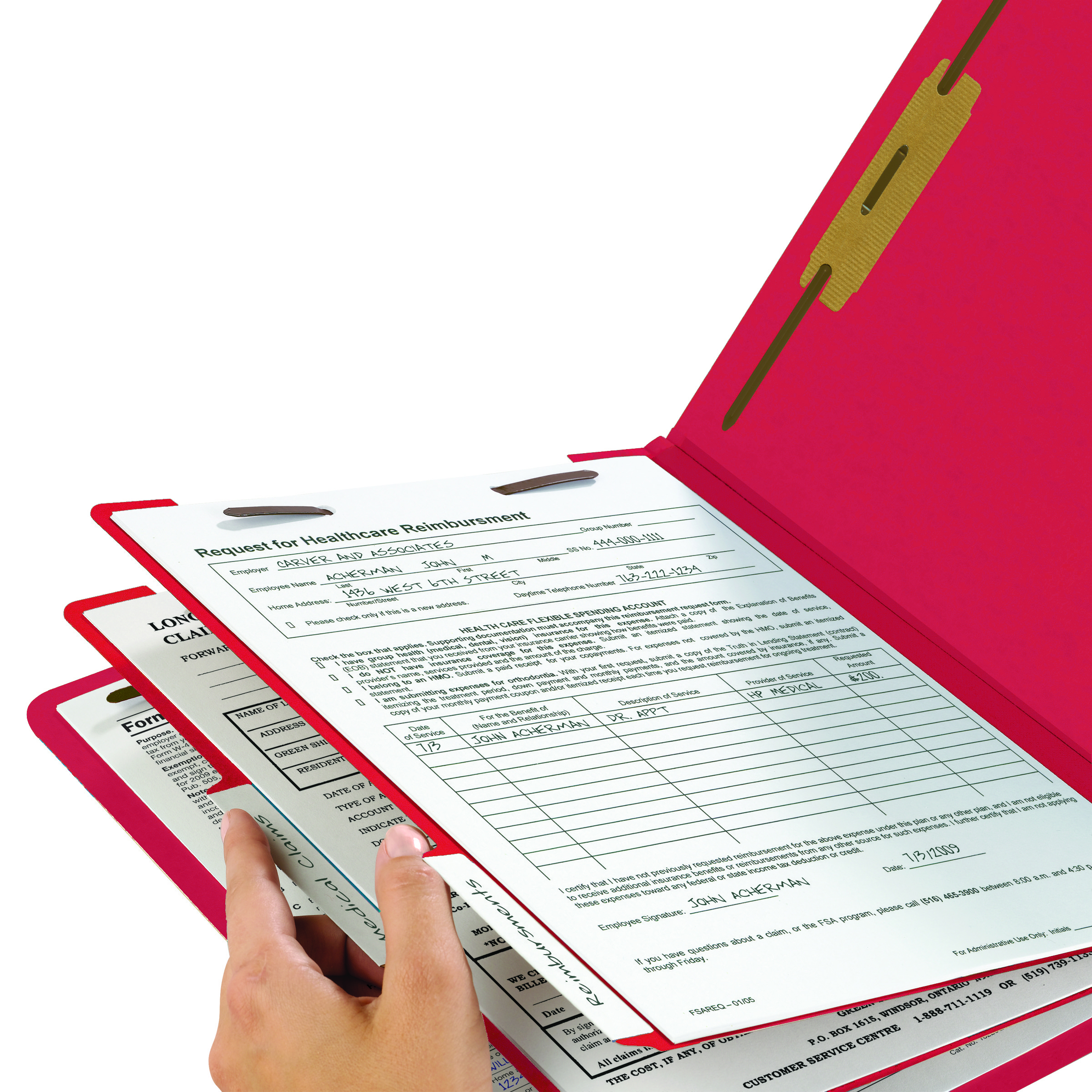 Smead 26838  End Tab Classification File Folder, 2 Divider, 2" Expansion, Letter Size, Red,  Total of 50