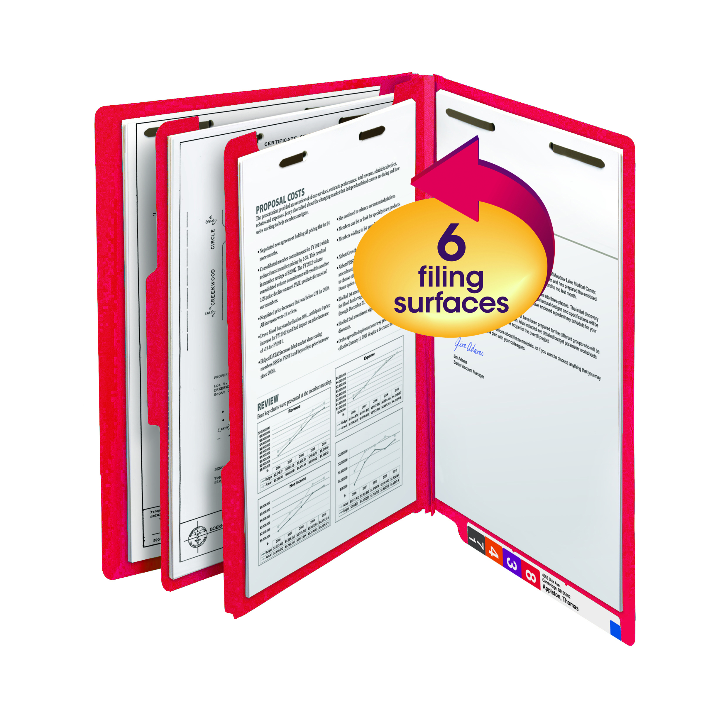 Smead 26838  End Tab Classification File Folder, 2 Divider, 2" Expansion, Letter Size, Red,  Total of 50