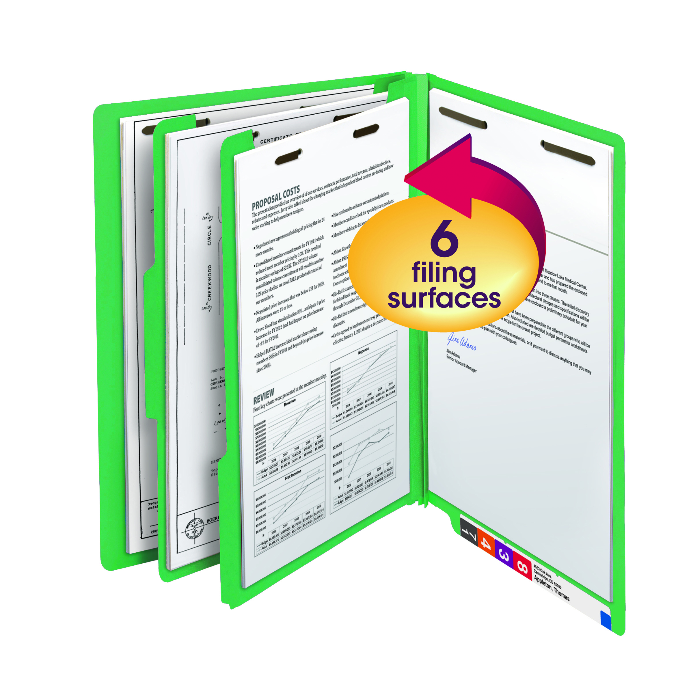 Smead 26837  End Tab Classification File Folder, 2 Divider, 2" Expansion, Letter Size, Green,  Total of 50