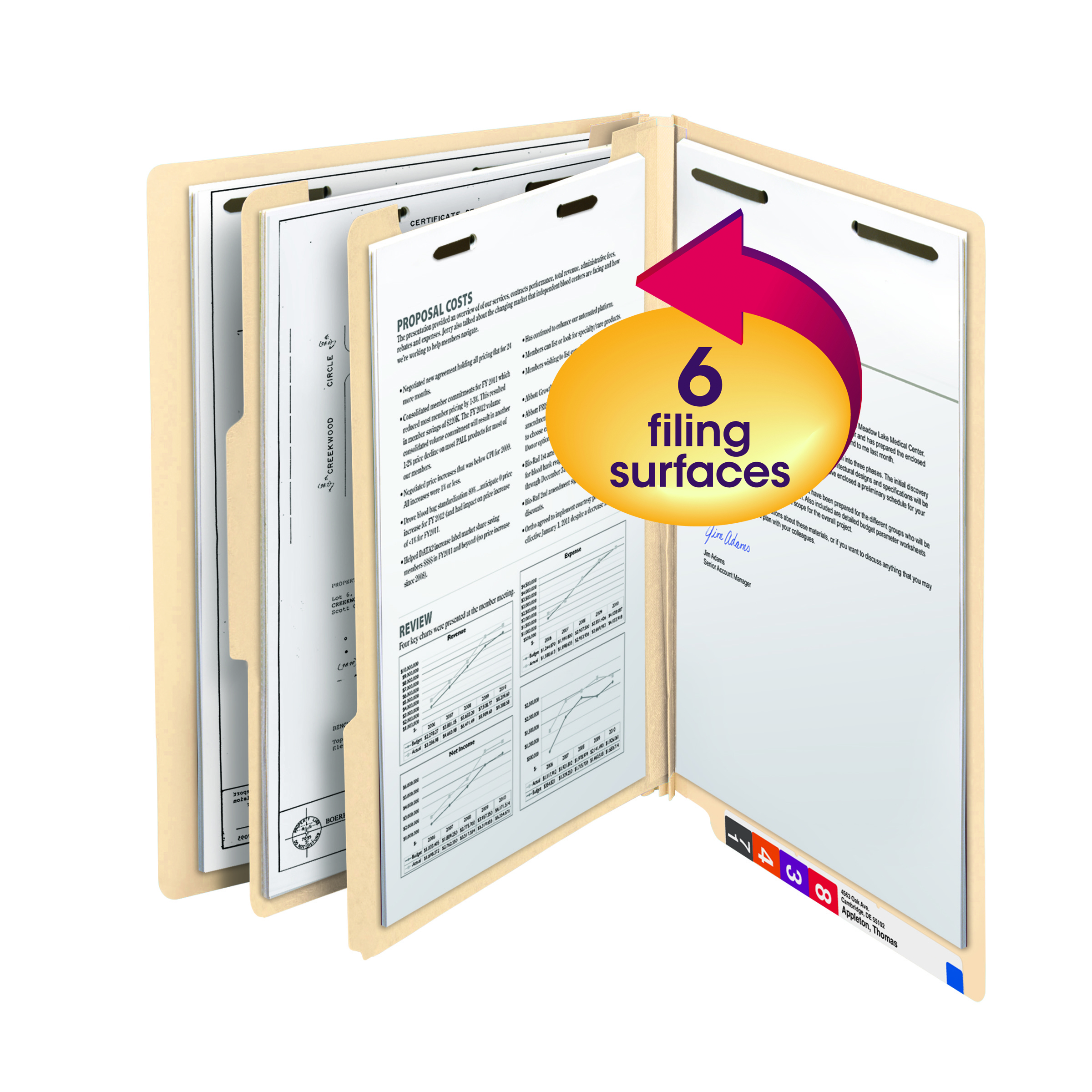 Smead 26835  End Tab Classification File Folder with 2 Dividers -  2" Expansion -  Letter Size - 18 PT. Manila Stock -  Fasteners - 50/Box