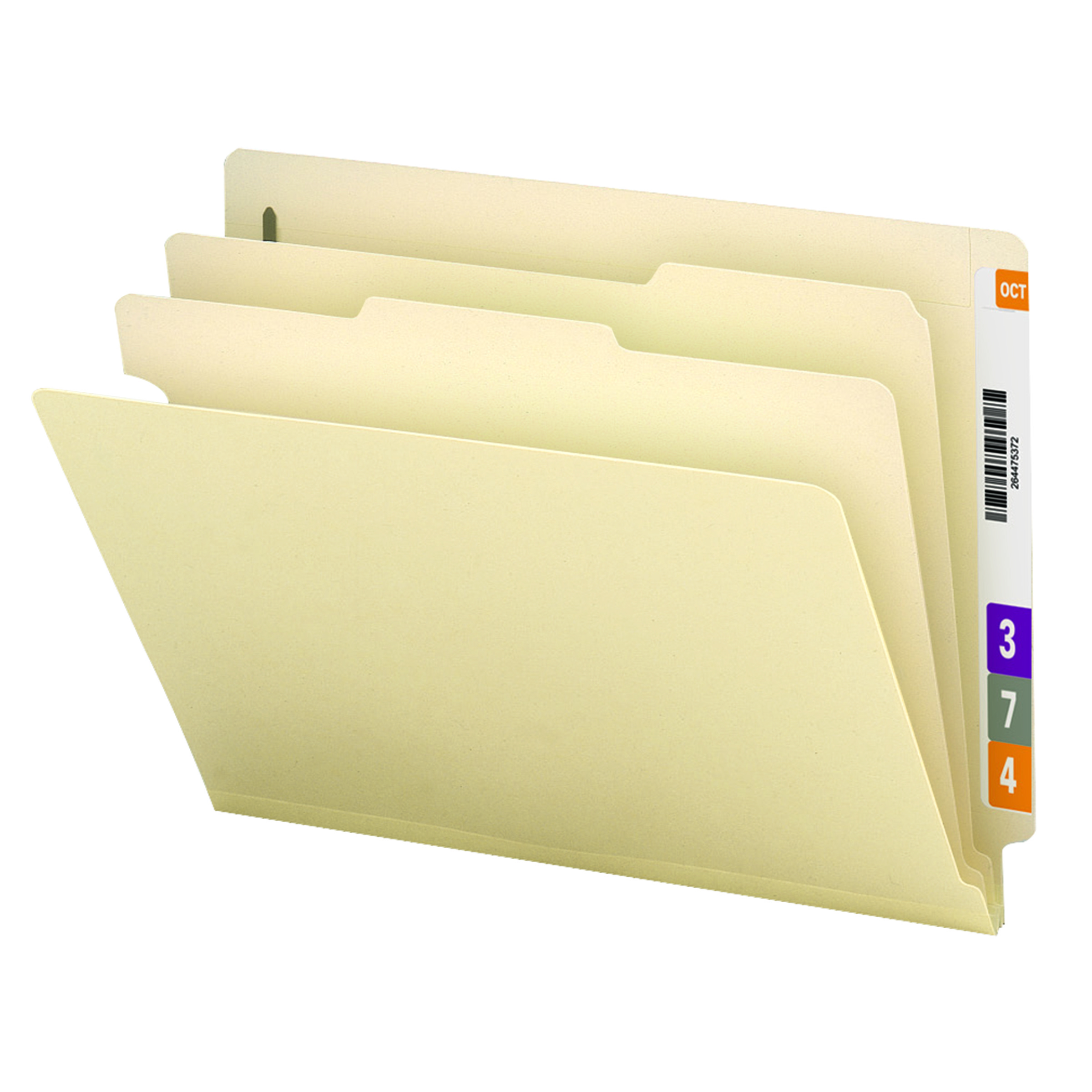 Smead 26835  End Tab Classification File Folder with 2 Dividers -  2" Expansion -  Letter Size - 18 PT. Manila Stock -  Fasteners - 50/Box