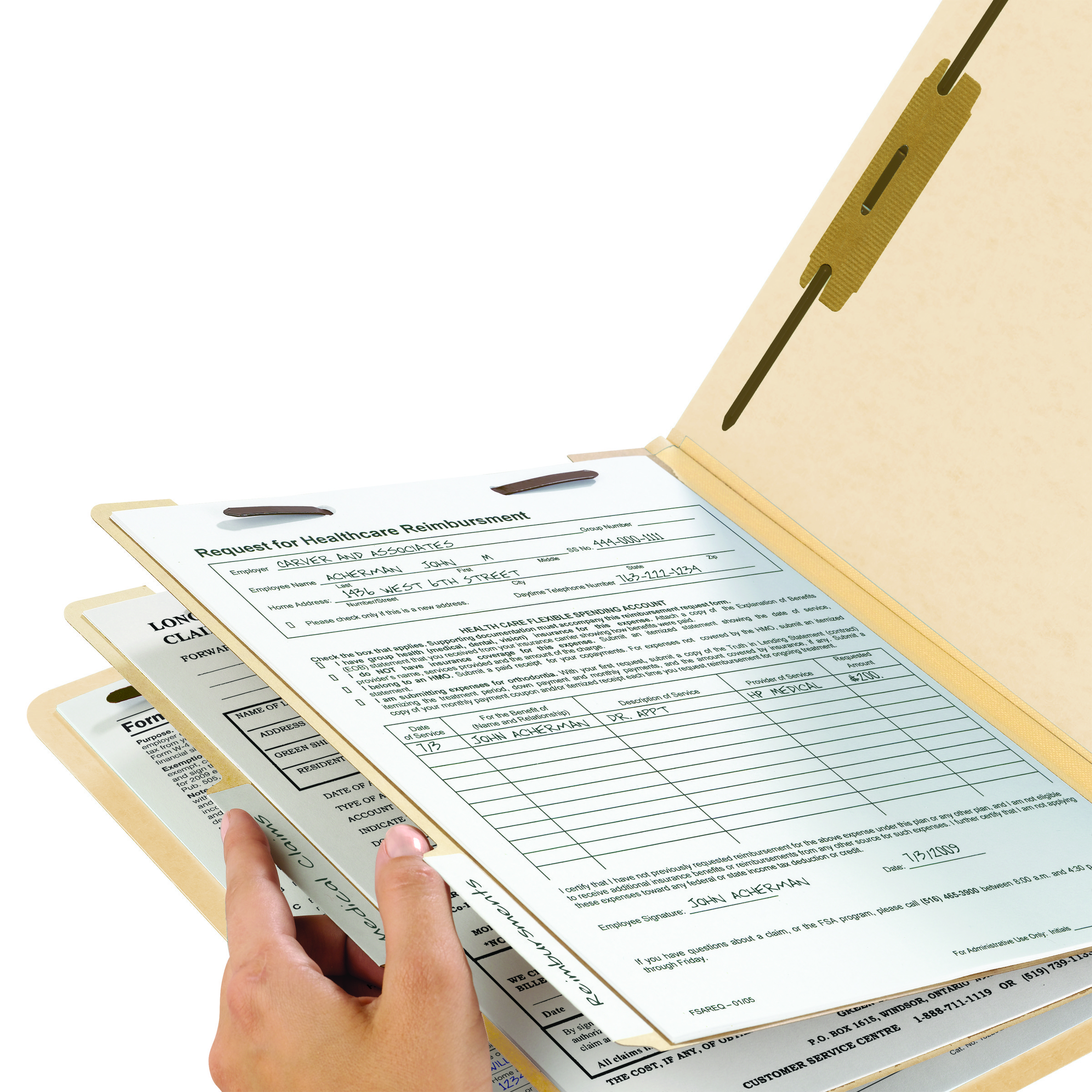 Smead 26835  End Tab Classification File Folder with 2 Dividers -  2" Expansion -  Letter Size - 18 PT. Manila Stock -  Fasteners - 50/Box