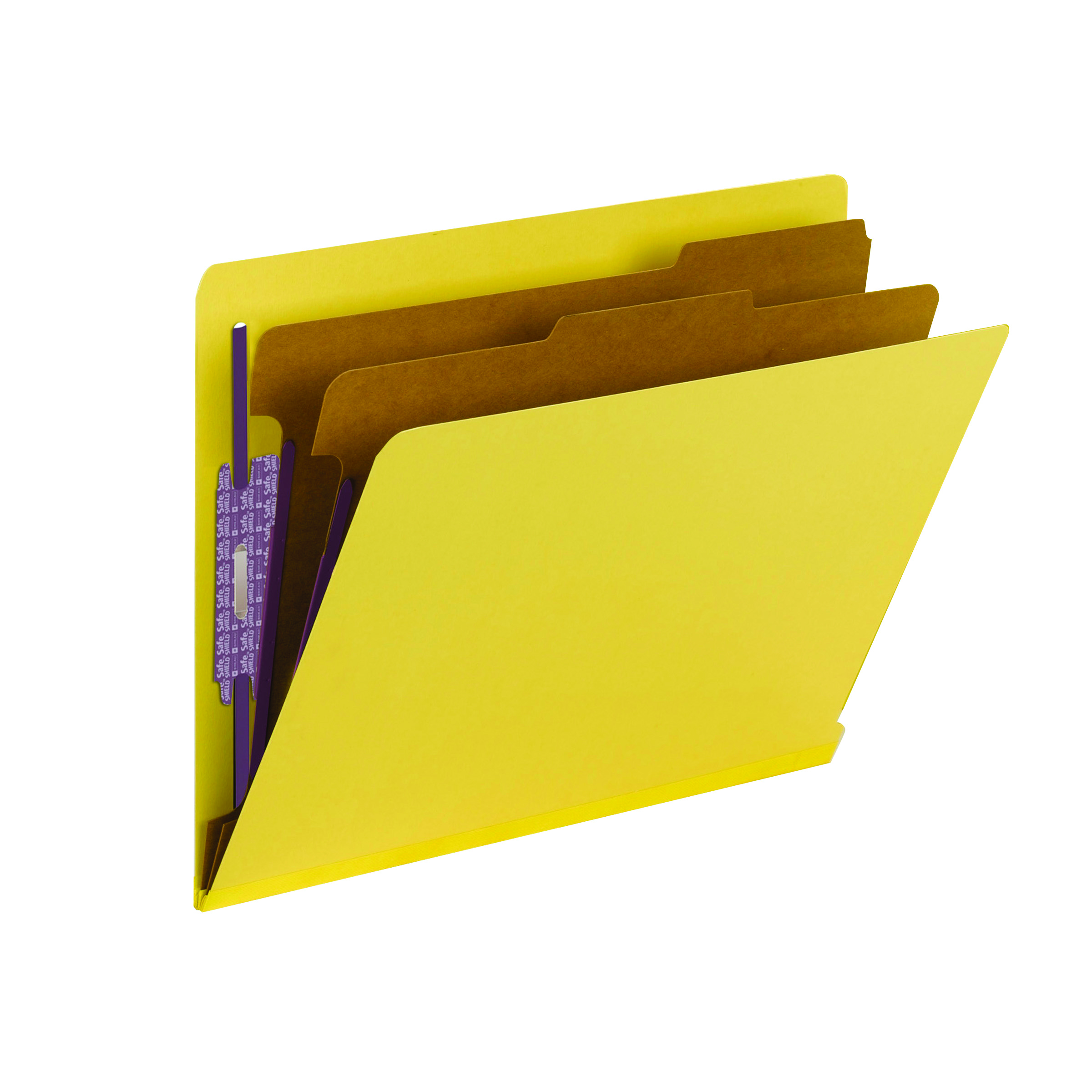 Smead 26789  End Tab Pressboard Classification Folder with SafeSHIELD Fasteners, 2 Dividers, Yellow (26789)