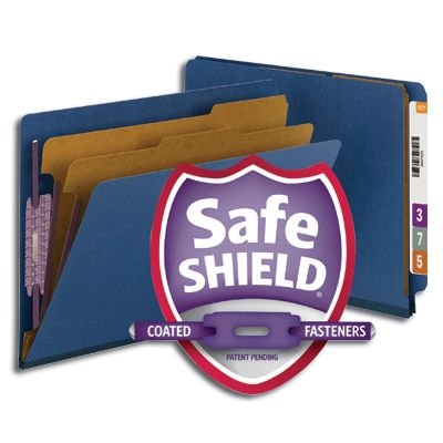 Smead 26784  End Tab Pressboard Classification Folder with SafeSHIELD Fasteners, 2 Dividers, Dark Blue, Letter Size (26784) - 10/Box