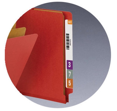 Smead 26783  End Tab Pressboard Classification Folder with SafeSHIELD Fasteners, 2 Dividers, Bright Red  (26783)